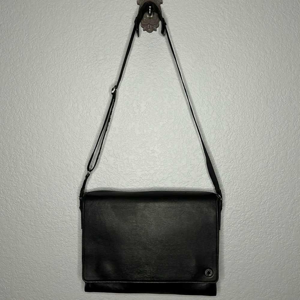 Mont Blanc Black Leather Messenger Crossbody Bag